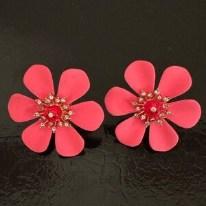 J. Crew Flower Stud Earrings in Geranium with CZ Center
